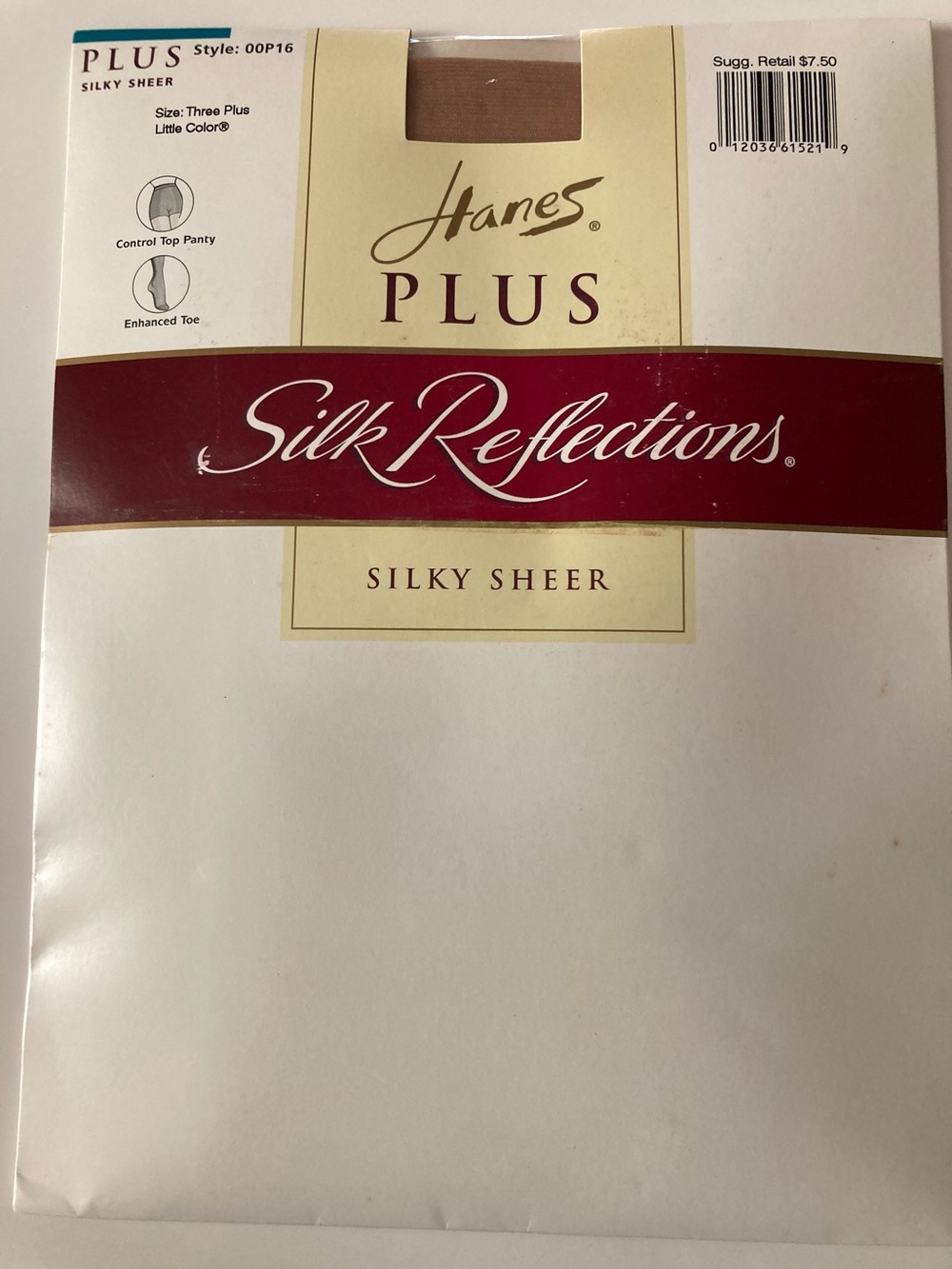 Hanes Silk Reflections Plus Silky Sheer Control Top Pantyhose Size 3 Plus.